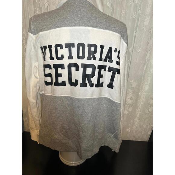 Victoria's Secret Other - Victoria’s Secret Full Zip Hoodie – Gray & White Colorblock – Size L